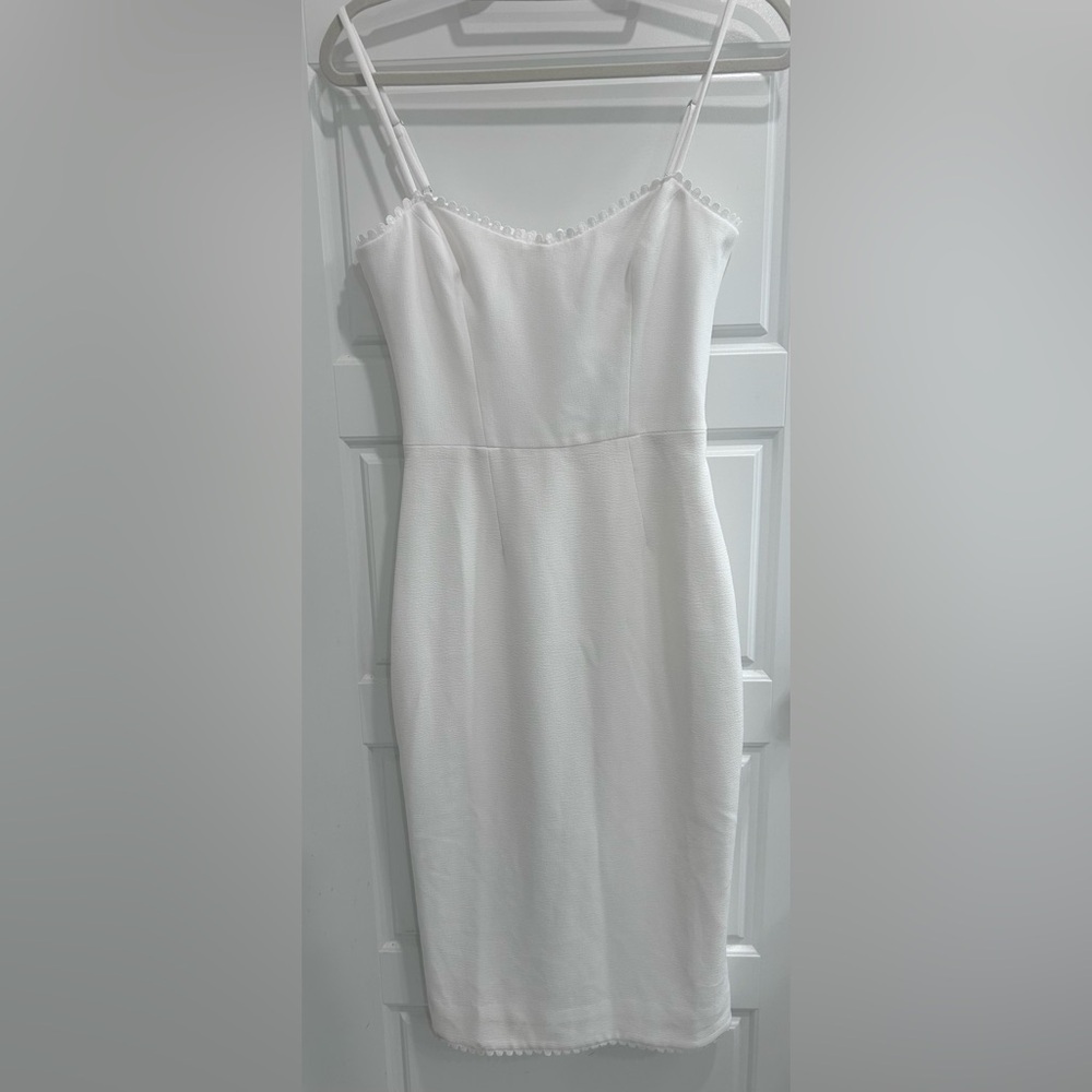 Dress The Population • Solid White Ivory Scalloped Trim Dress• Adrian